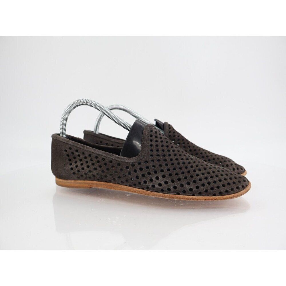 Pedro Garcia Yara Perforated Suede Leather Loafers Size 39 Dark Gray Luxury Flat